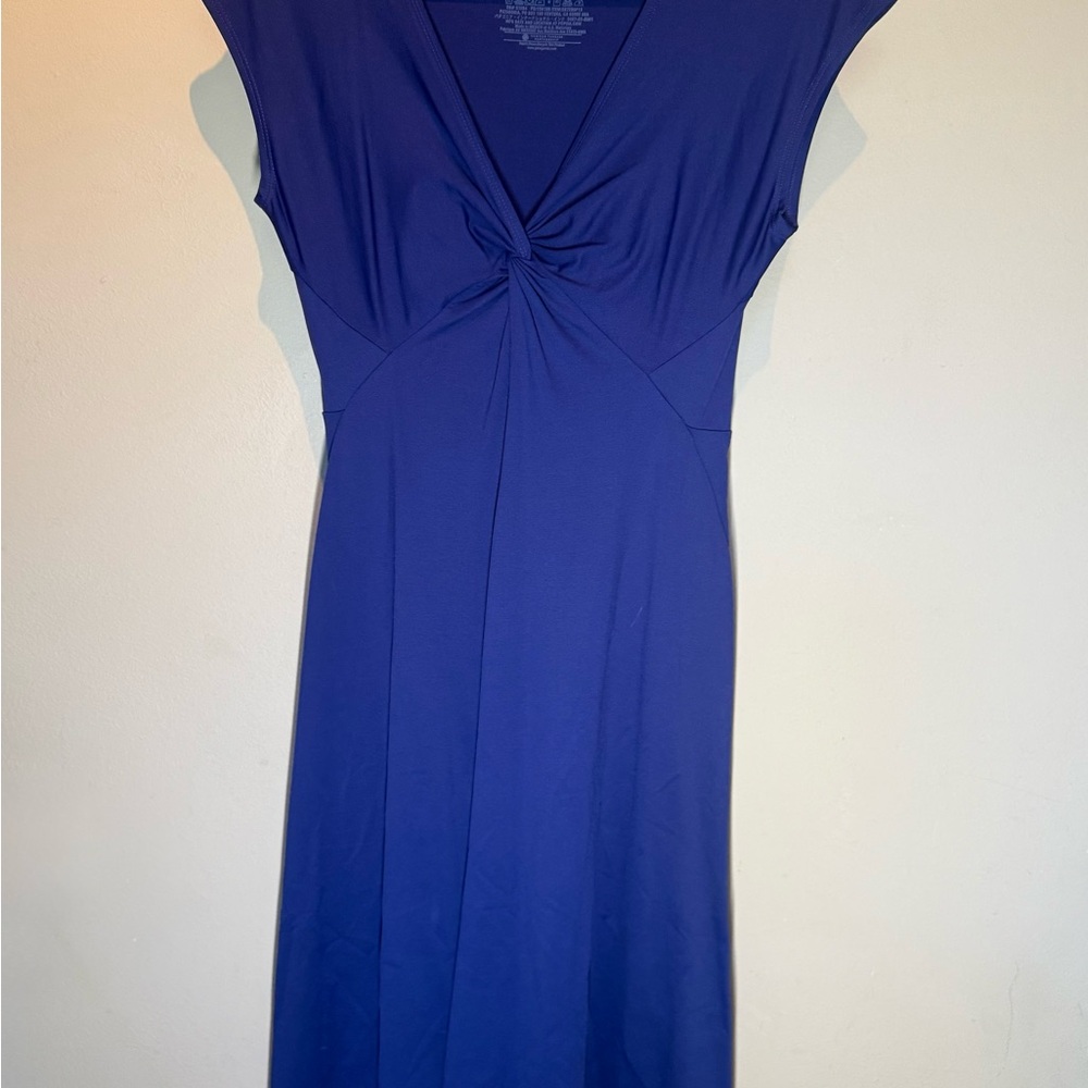Patagonia Blue Ruched Sheath Midi Dress V-Neck
